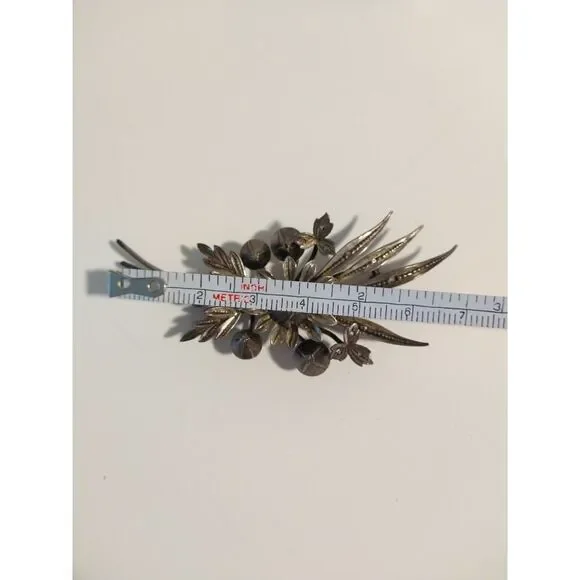 Victorian Antique Austrian Branch Brooch Ring Set Rose Cut Diamond Silver Leaf - Picture 13 of 16